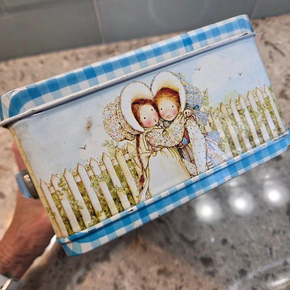 Vintage 1979 Holly Hobbie Metal Lunch Box Aladdin Blue Gingham 70s NO THERMOS